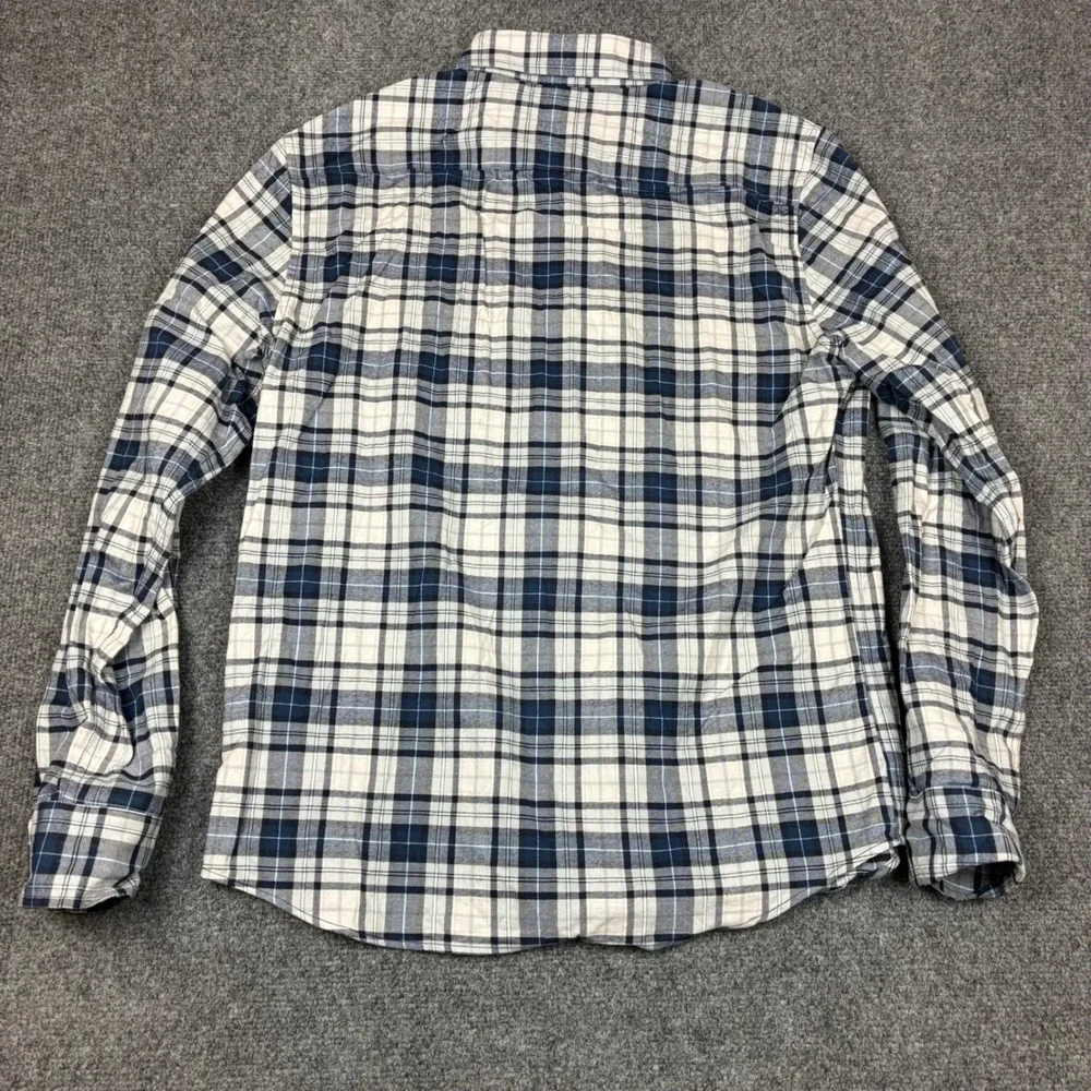 Banana Republic Mens Luxe Flannel Shirt Navy Blue Plaid Untucked Slim Fit Medium